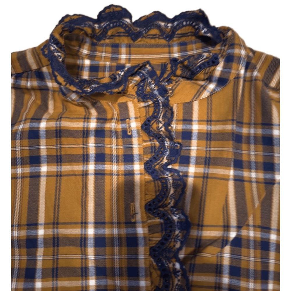 Sezane Plaid Shirt with Lace Trim